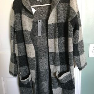 Joseph A. Plaid knit maxi hooded cardigan sweater, brand new, never worn